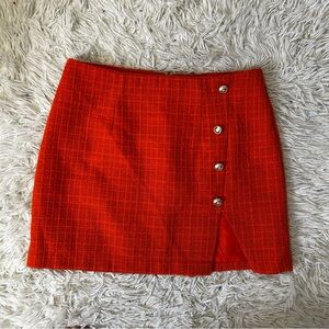 Only Red Tweed Mini Skirt with Button Detail